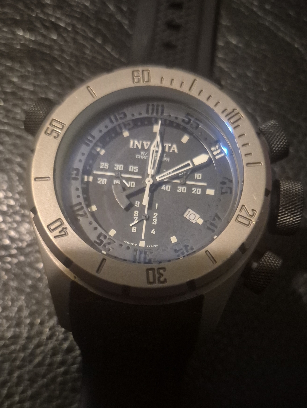 Invicta Men's Black and Silver Dive-Style Chronograph Watch